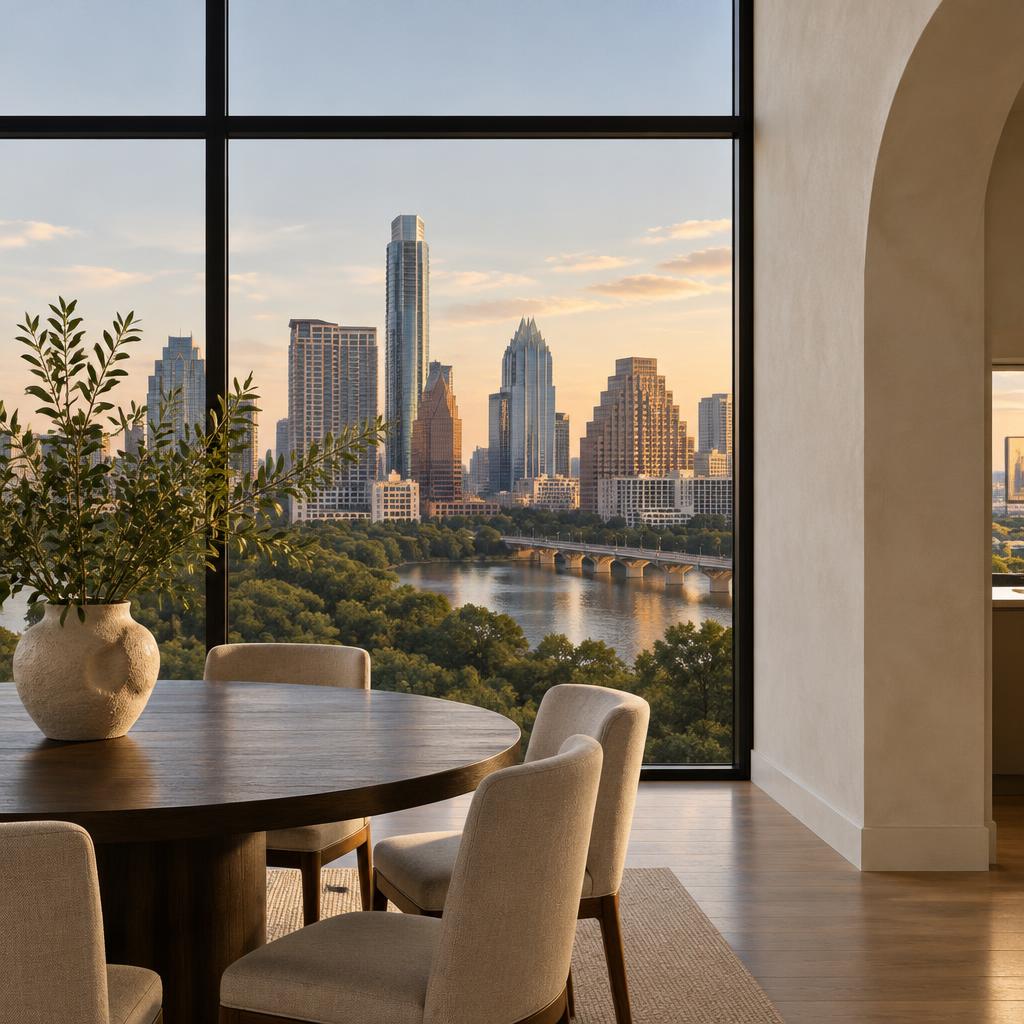 Thoughtfully designed Austin dining room with city views